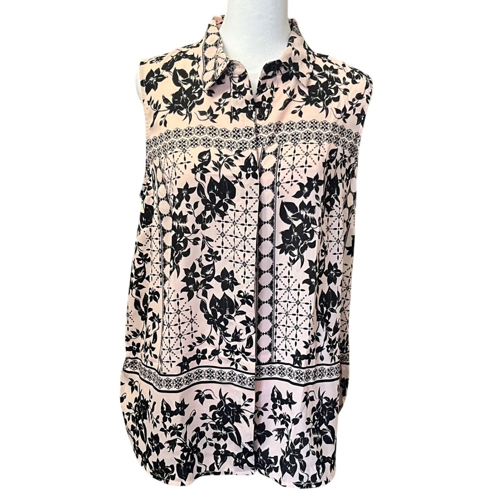 NWOT Liz Claiborne Career Sleeveless Button Down Top Blouse Floral Print Small